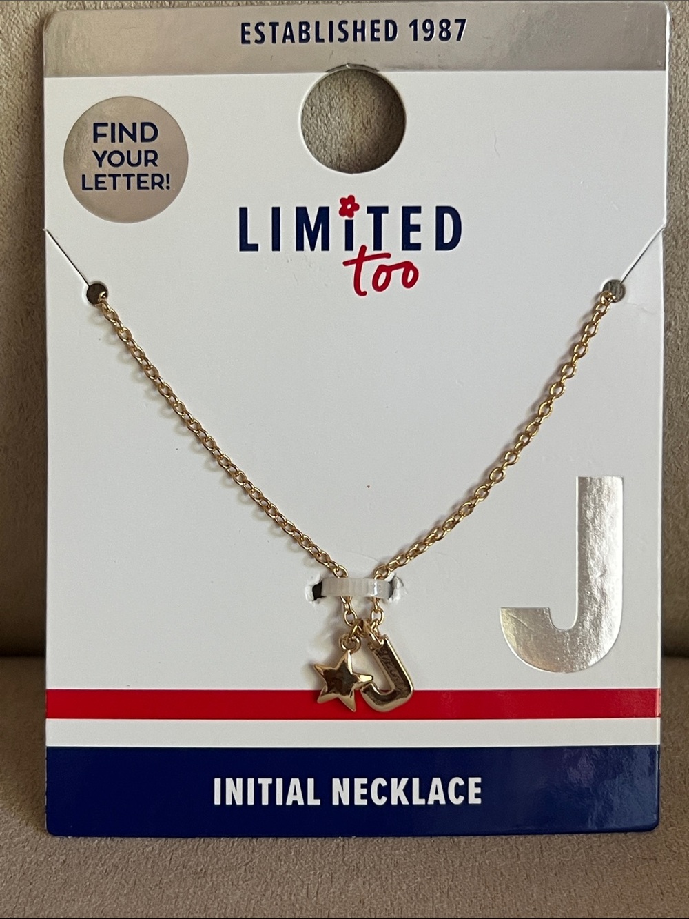 NWT Limited Too Gold Initial J Necklace with Star Charm